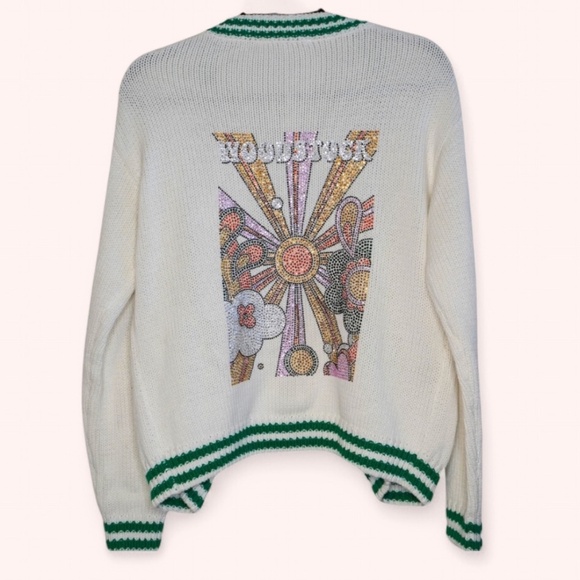 Sweaters - *ONE OF A KIND *NWT Woodstock Rhinestone Green Varsity Cardigan Size L *CUSTOM*